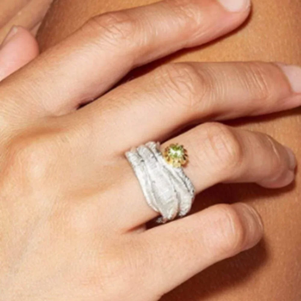 German Kabirski 925 Silver Blessing Peridot Ring sz 7.5 Gold Plated Rhodium